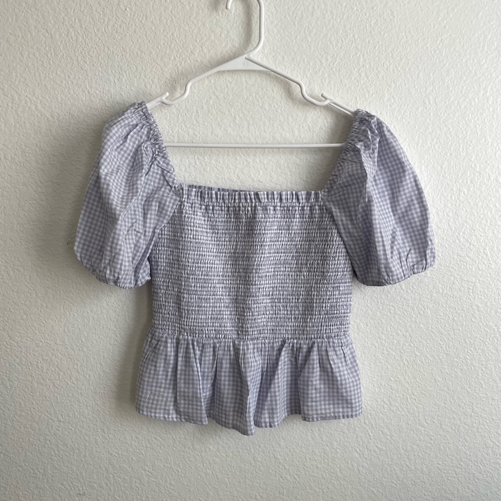 J. Crew Square Neck Purple Gingham Smocked Top Cottagecore Farmhouse EUC XS